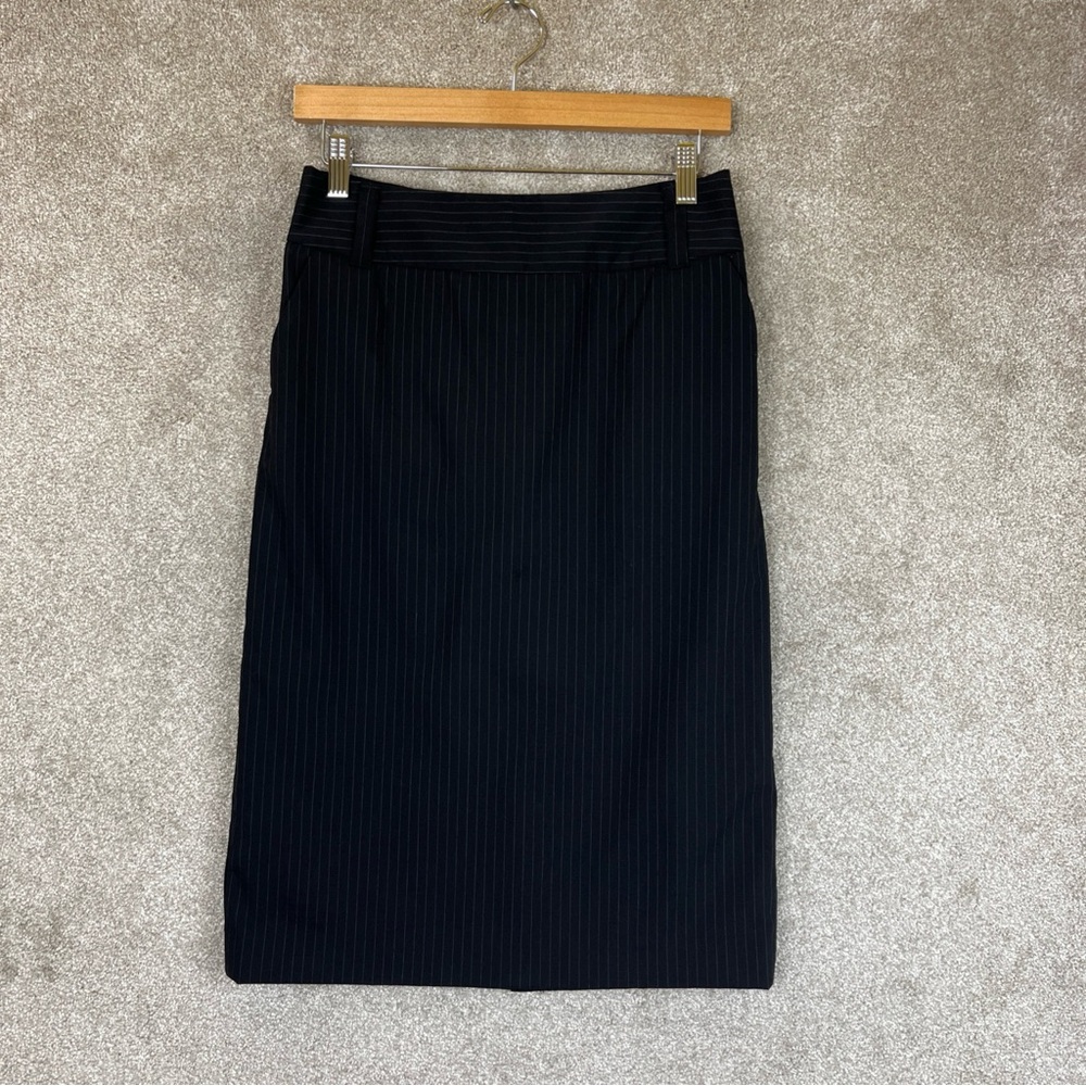 Banana Republic Skirt Womens 2 Black Stripe Wool Blend Pencil Zip Lined- 2166*